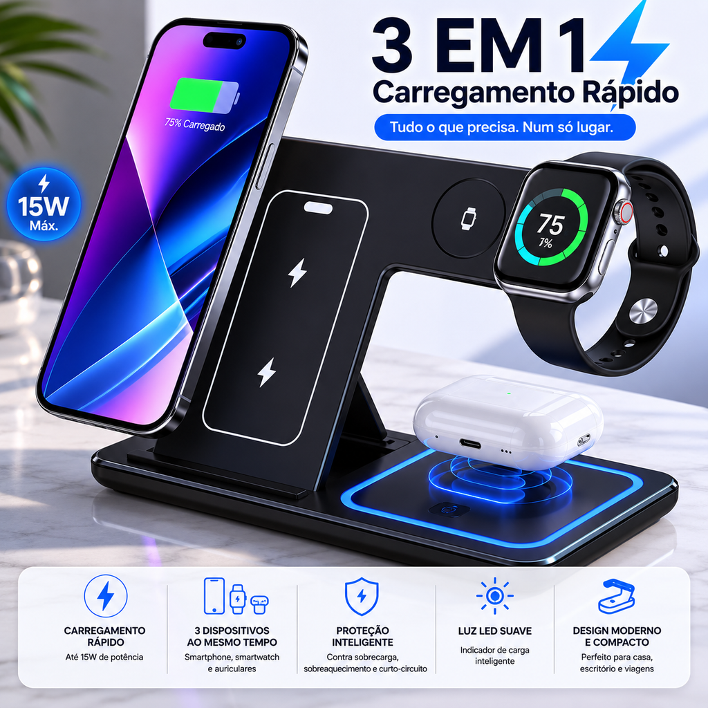 ChargeNest 3 em 1 | Oferta Exclusiva