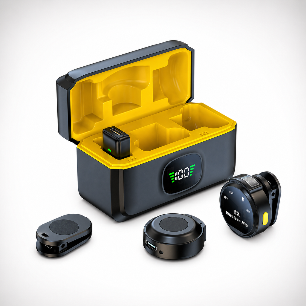 Microfone de Lapela Sem Fio com Display Digital