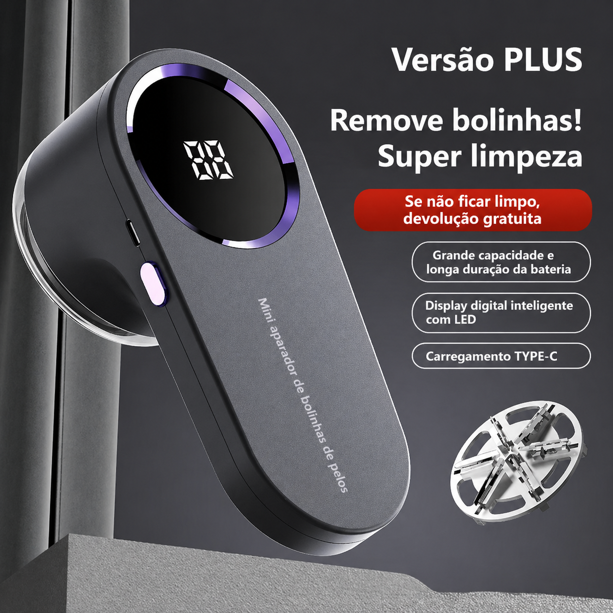 Removedor de Fiapos Elétrico Portátil