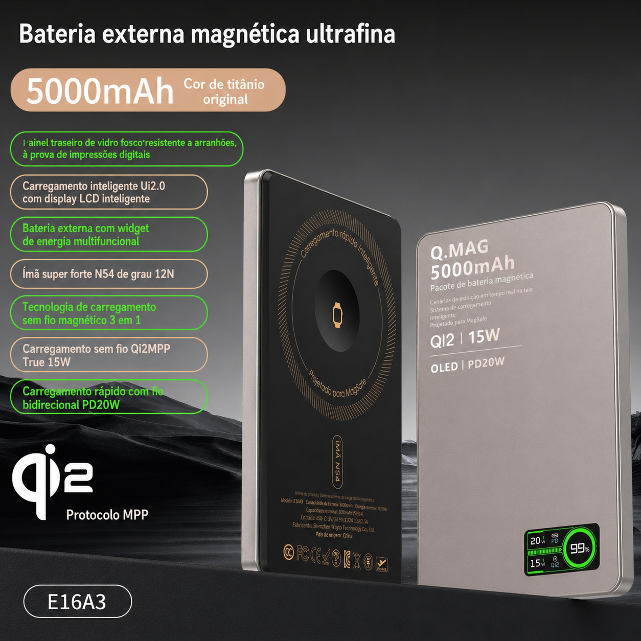 PowerBank Sem Fio Magnético Ultrafino MPP Control