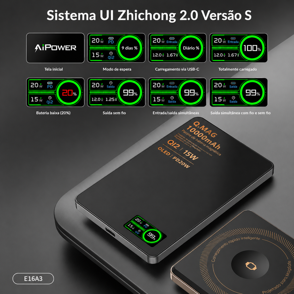 PowerBank Sem Fio Magnético Ultrafino MPP Control