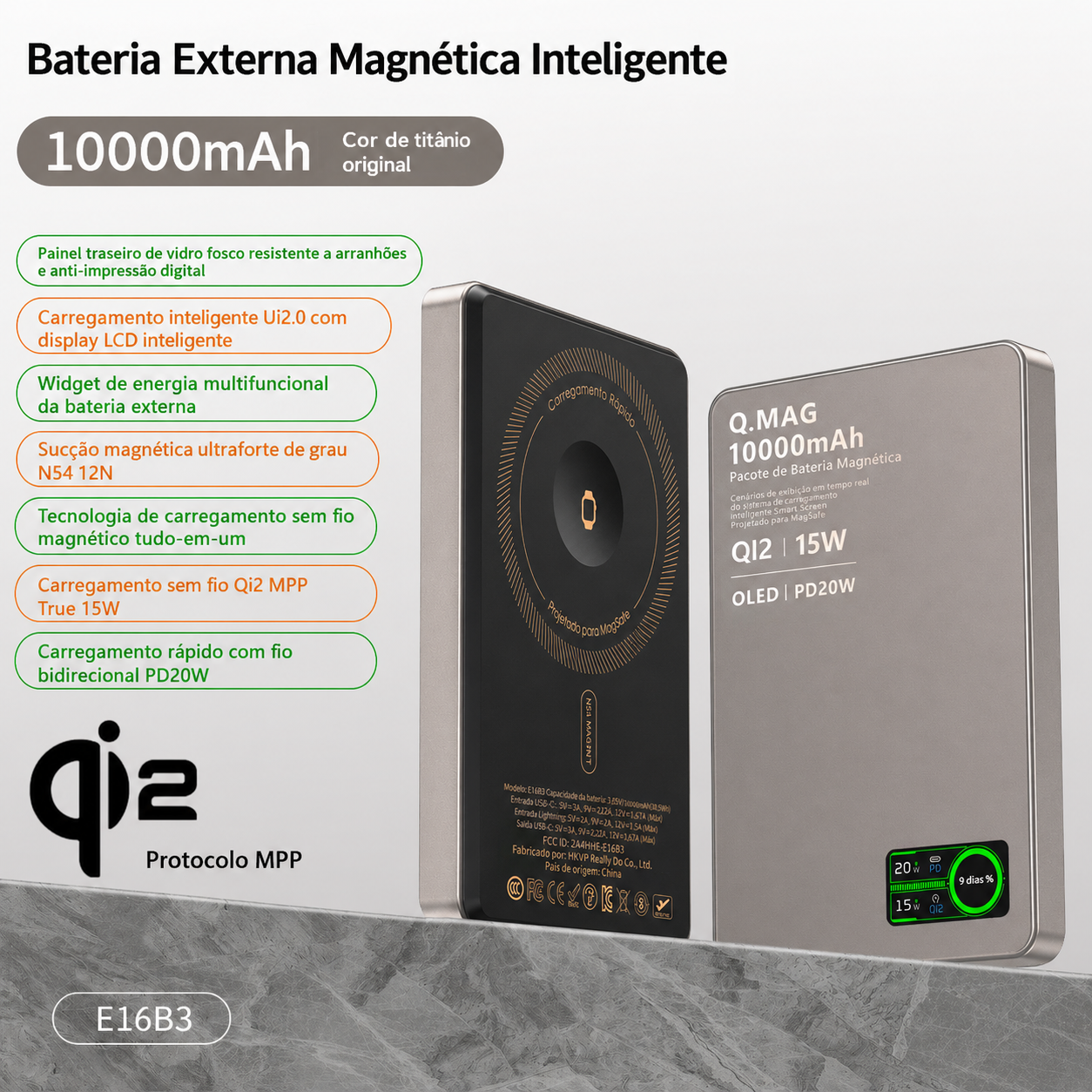 PowerBank Sem Fio Magnético Ultrafino MPP Control