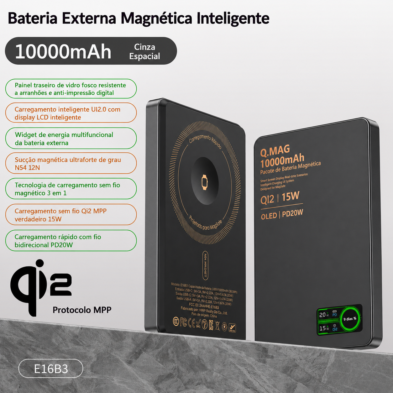 PowerBank Sem Fio Magnético Ultrafino MPP Control